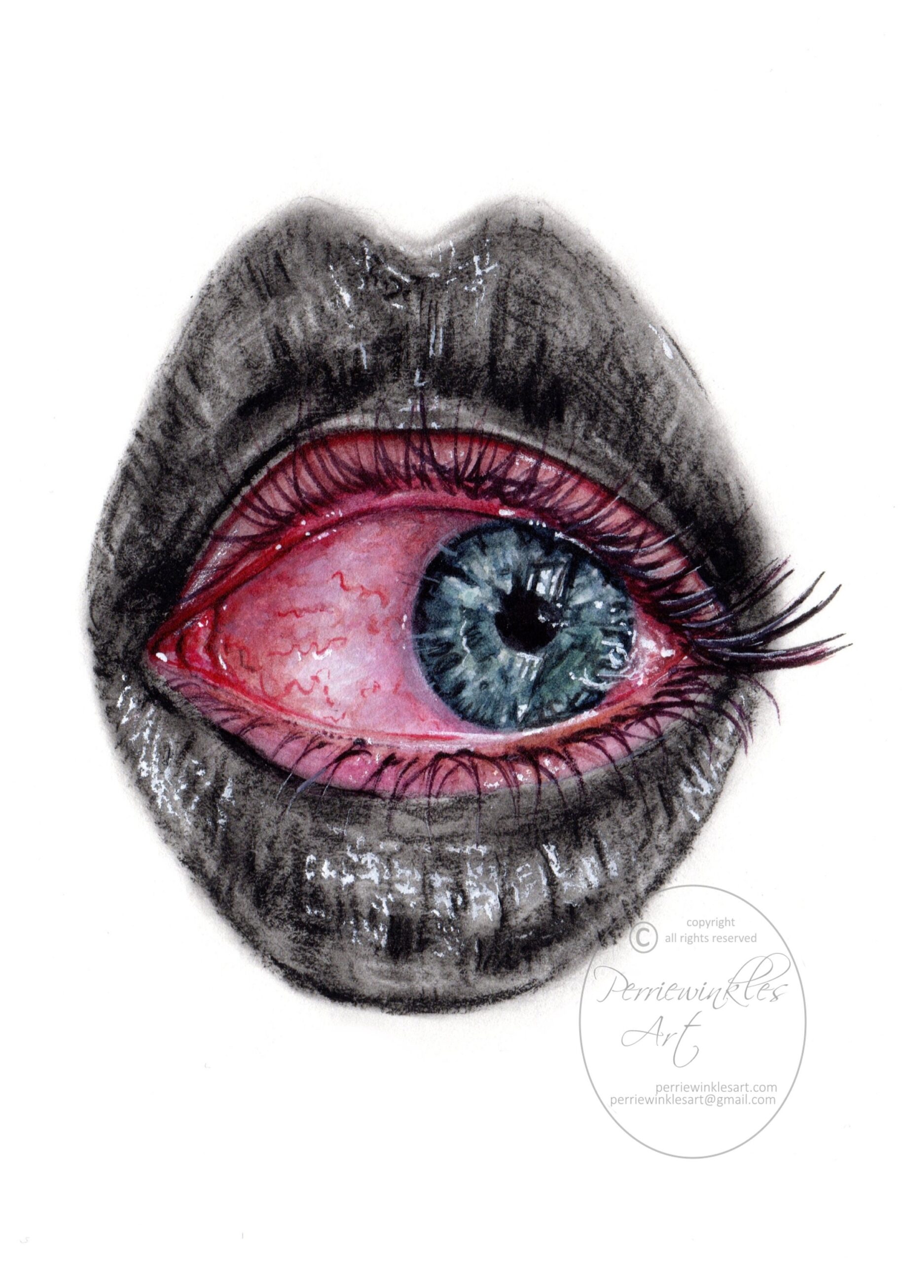 Weird Surrealist Eye Mouth Drawing Painting Sad Crying Creepy 
