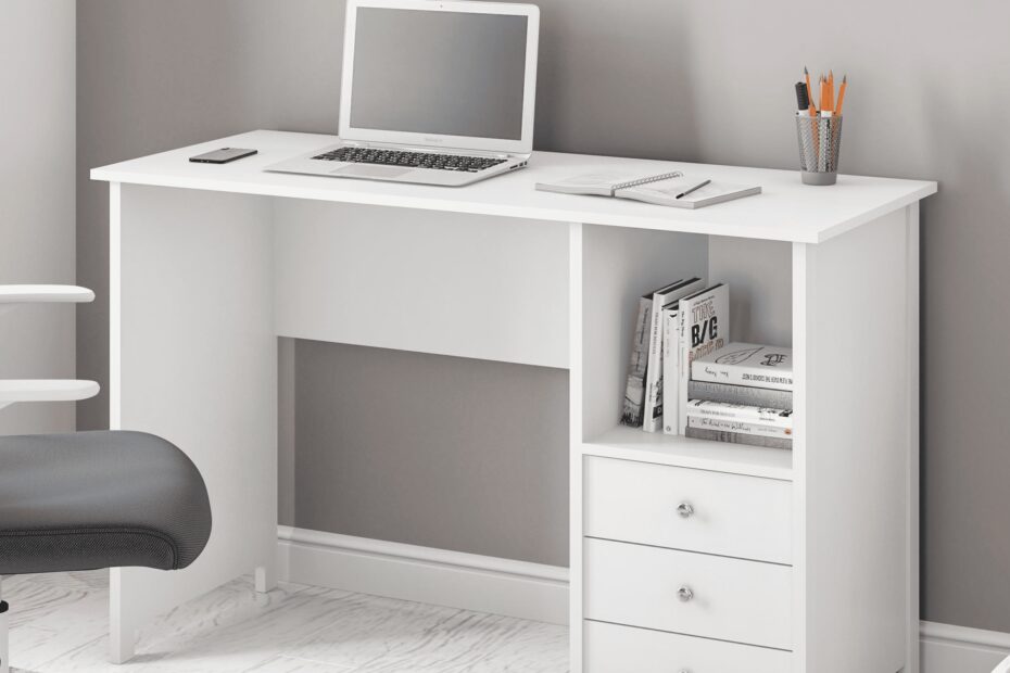 White Desk With 3 Storage Drawers