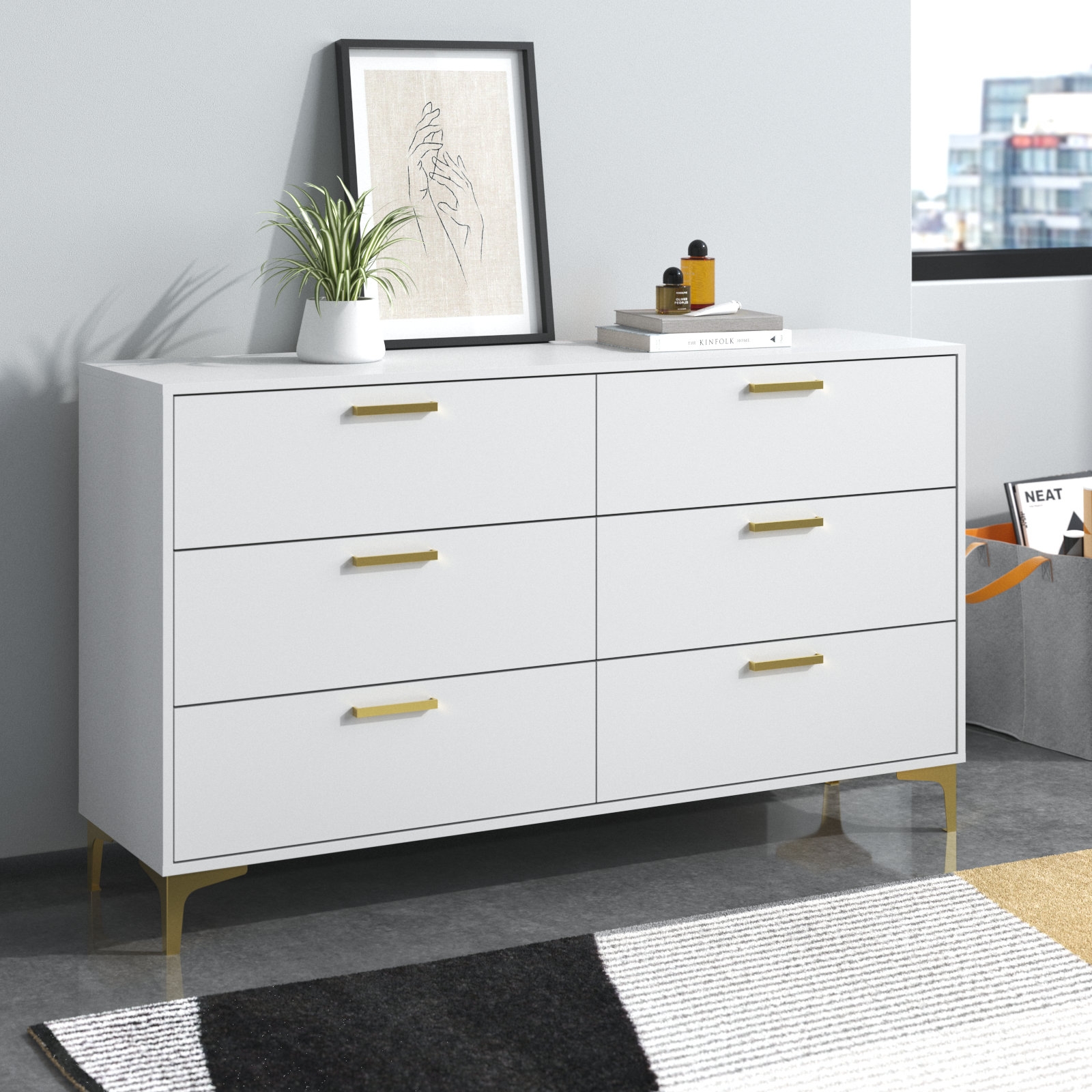 Willa Arlo Interiors Pershore White And Gold 6 Drawer Double Dresser U0026 Reviews Wayfair