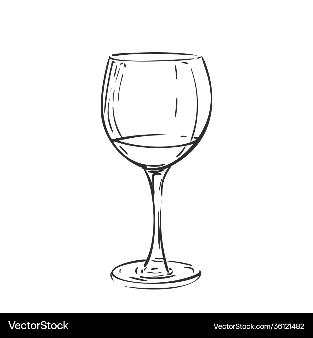 Wine Glass Drawing Isolated Hand Drawn Black Line Vector Image