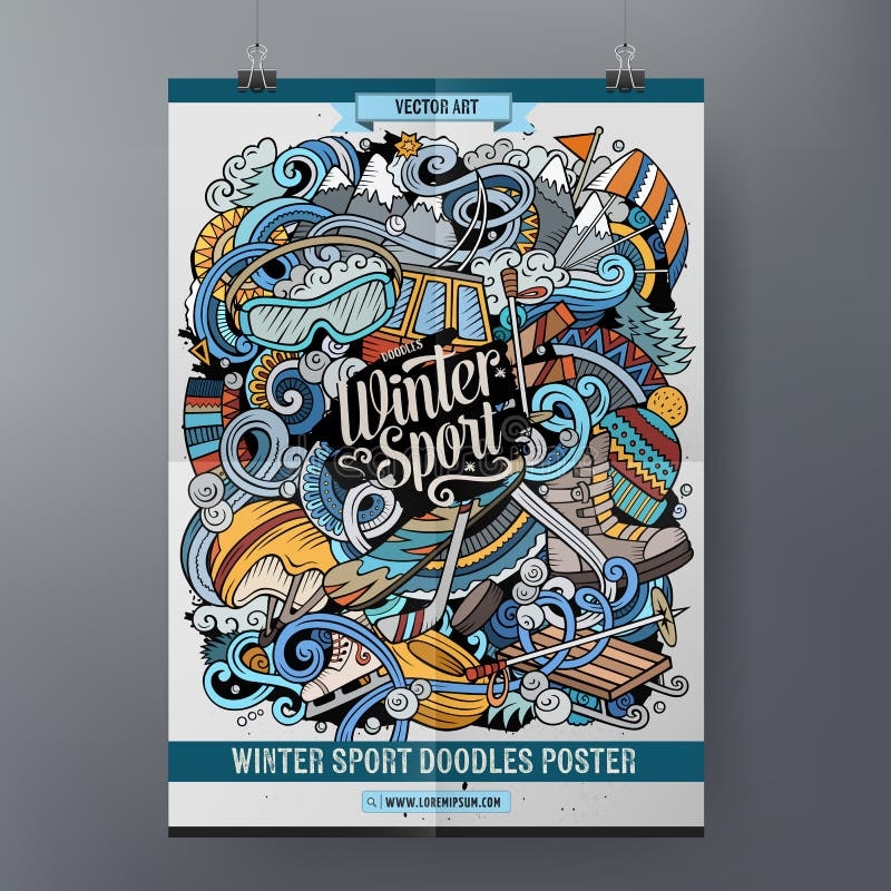 Winter Sport Doodles Poster Design Ski Resort Sign Board Template Stock Vector Illustration Of Season Games 153901259