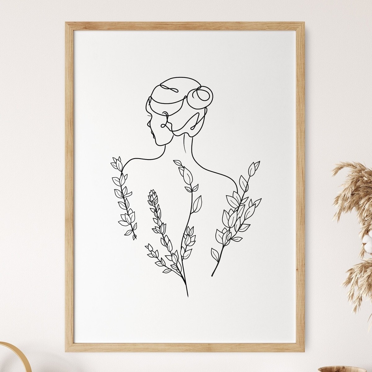 Woman Back Art Line Flower Wall Art Female Body Line Drawing Wall 