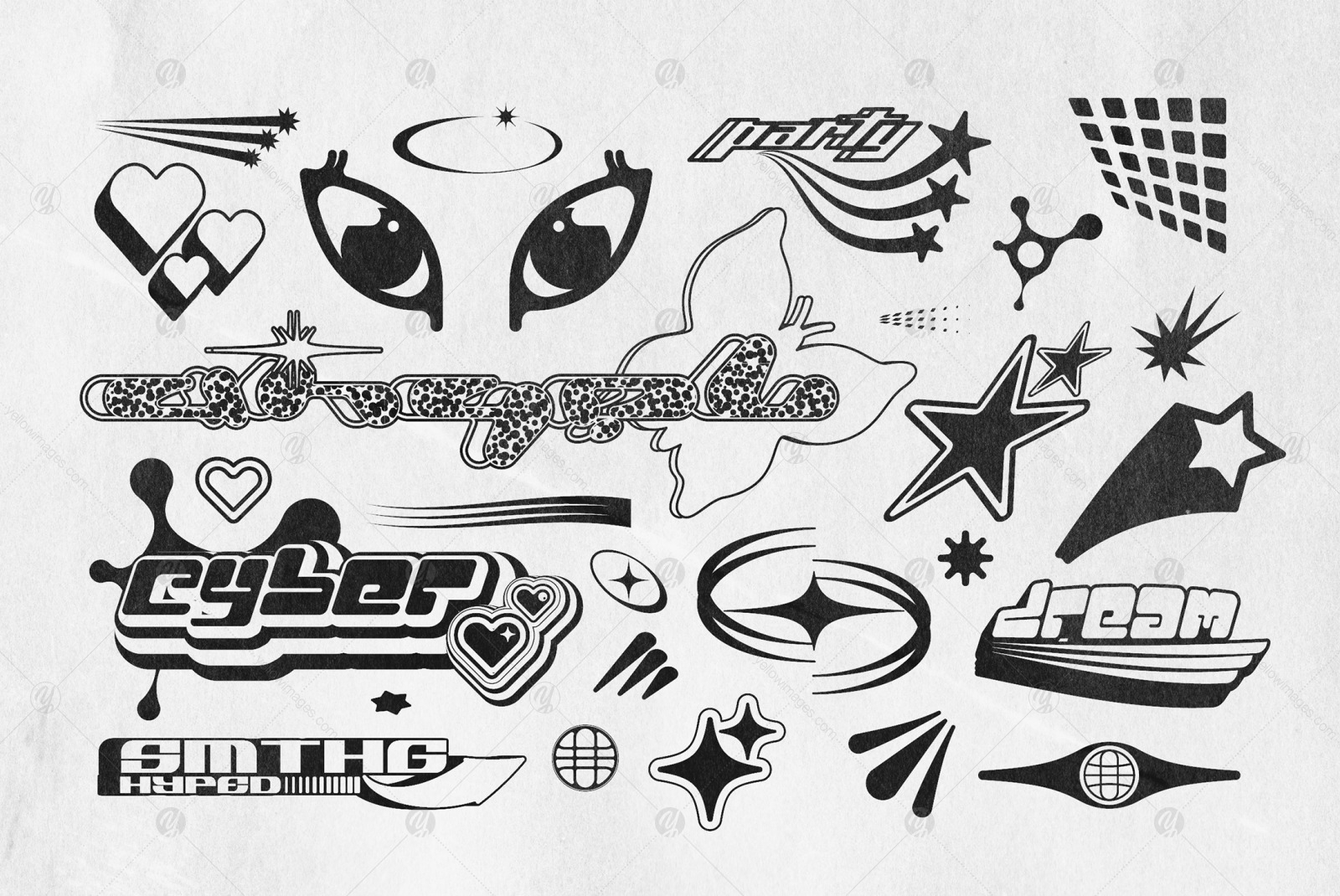 Y2K 240 Shapes Badges Graphic Styles On Yellow Images Creative 