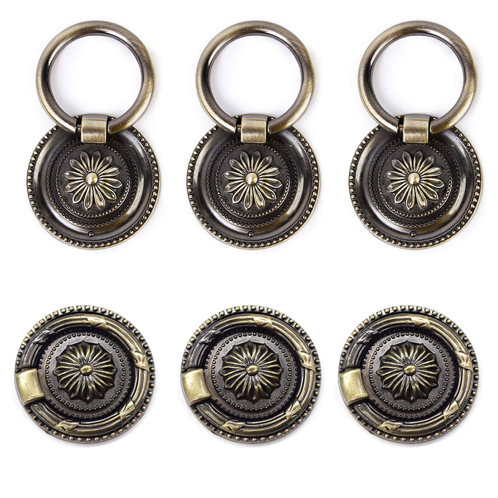 YankMooM Antique Drawer Pulls Bronze Dresser Pull Rings Round Drawer Handles Vintage Cabinet Knob 1 77 Inch For Nightstand Cupboard Cabinet 6 Pack Amazon