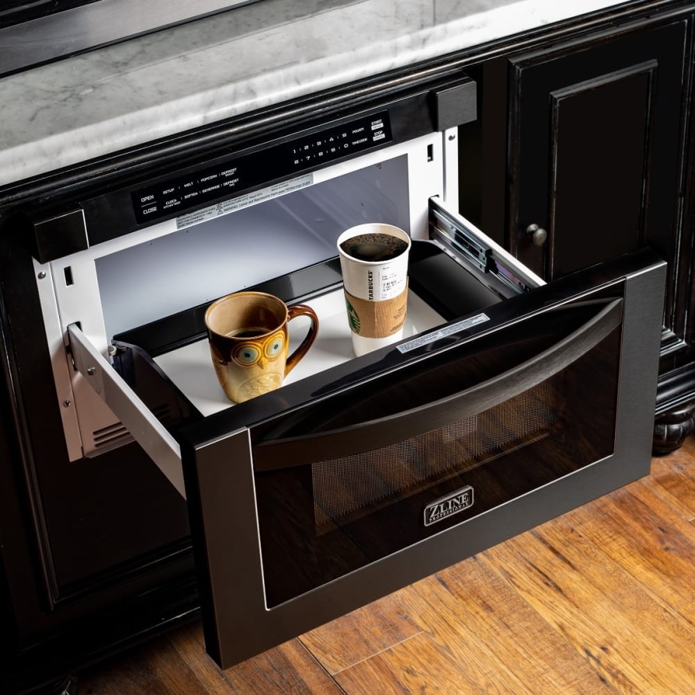 ZLINE MWD1BS 24 Inch Microwave Drawer With 1 2 Cu Ft Capacity 11 Power Levels Touchscreen Display One Touch Drawer Opening Melt Feature Defrost 